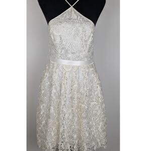 NWT Aidan Mattox Alençon Lace Halter Dress Ivory Cream Size 10 Bridal Showe NWT